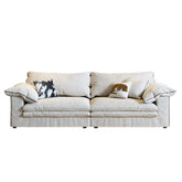 Beige cotton linen sofa with removable and washable fabric cover for easy maintenance